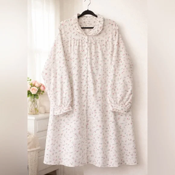 Lanz of Salzburg Cotton Flannel Nightgown 3X Pink Rose Cottagecore Prairie - Picture 7 of 10